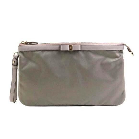 Salvatore Ferragamo Vara Ribbon Clutch Bag in Nylon and Leather Gray Women'...